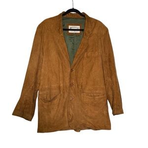 Orvis Suede Men's Jacket Blazer Single Vent Brown 100% Leather Sz 42 / L Lined